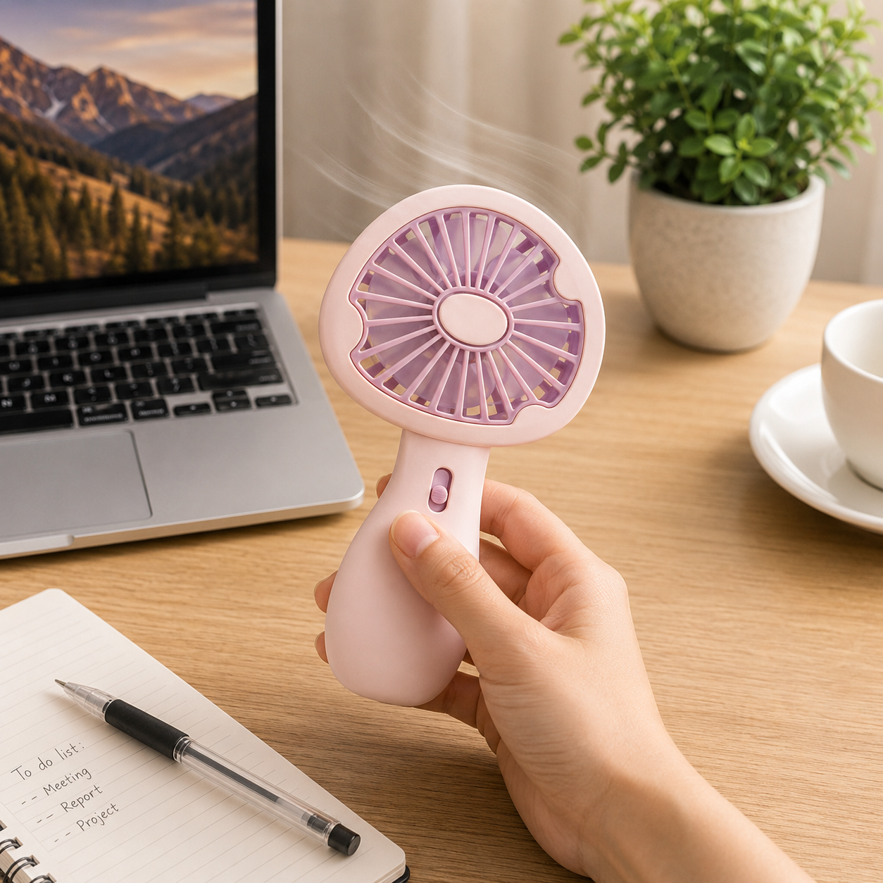 Rechargeable Mushroom Handheld Fan with Night Light