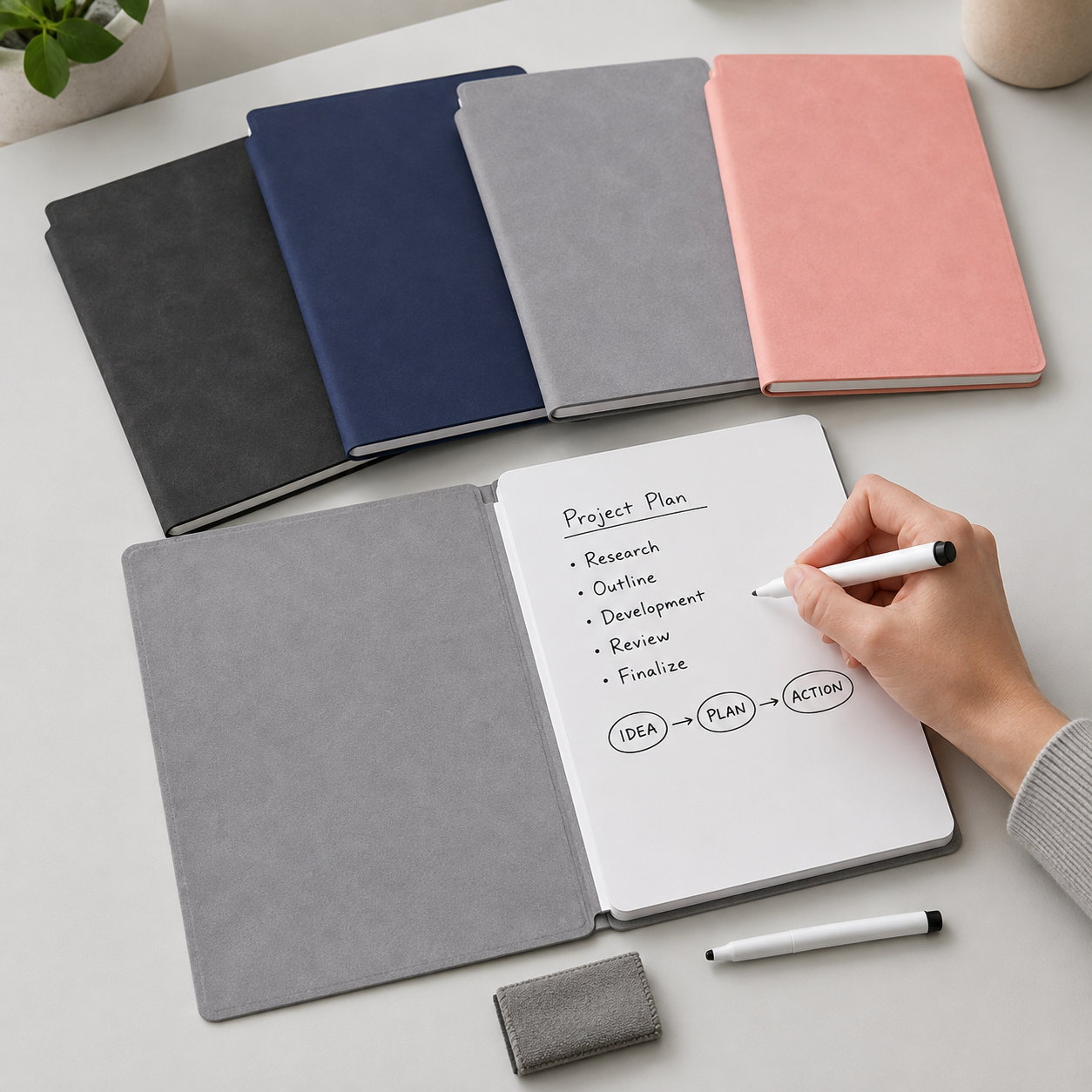Reusable Faux Leather Whiteboard Notebook Set