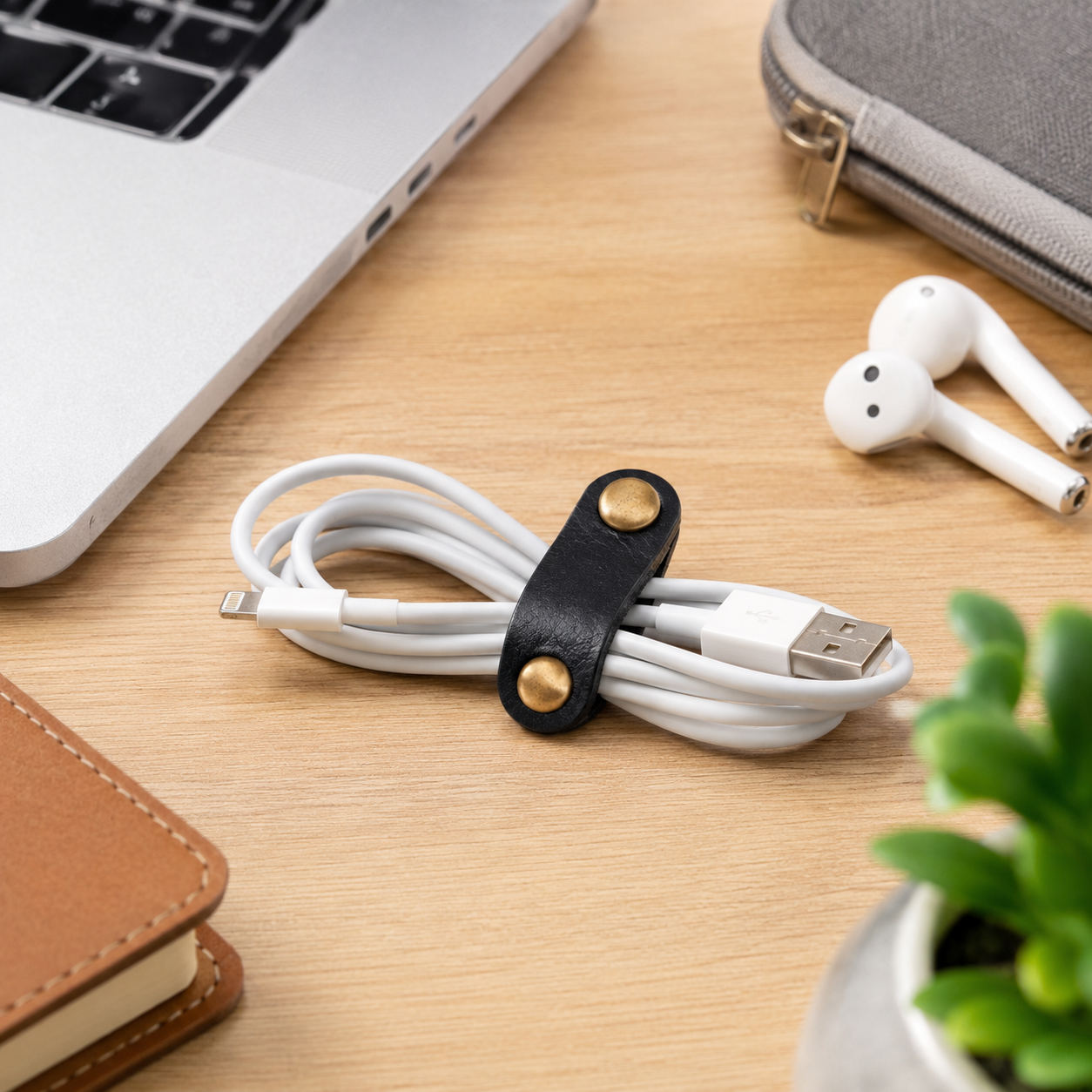 Soft Leather Cable Organizer Strap