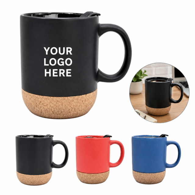 12 Oz Matte Ceramic Mug With Cork Base And Lid