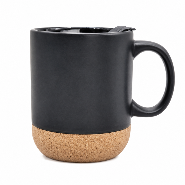 12 Oz Matte Ceramic Mug With Cork Base And Lid