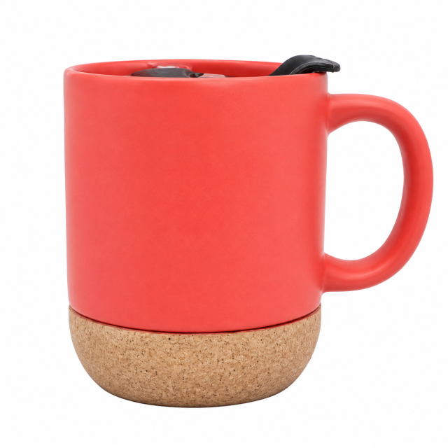 12 Oz Matte Ceramic Mug With Cork Base And Lid
