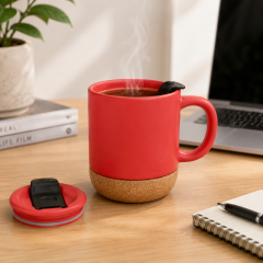 12 Oz Matte Ceramic Mug With Cork Base And Lid