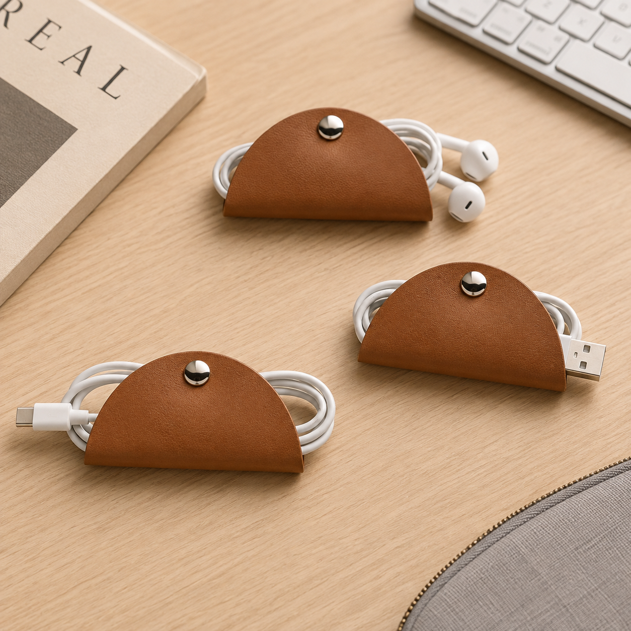 Faux Leather Cable Cord Organizer