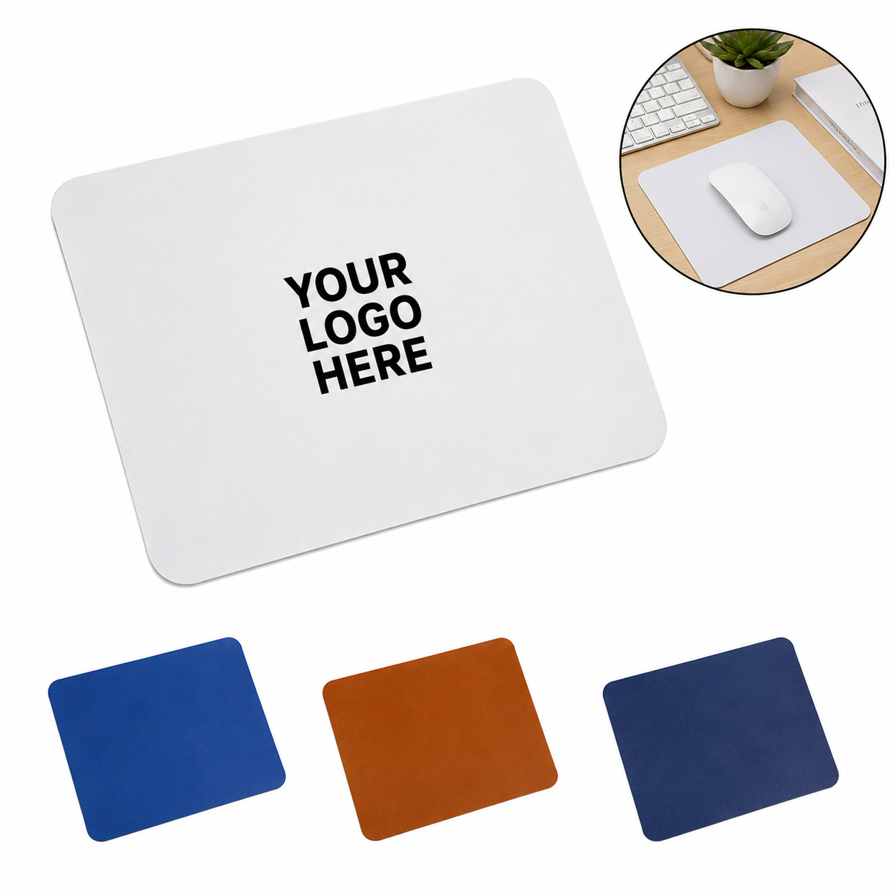 Non-Slip PU Office Mouse Pad With Flocked Base