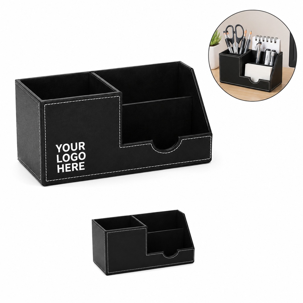 PU Leather 3-Compartment Desk Organizer