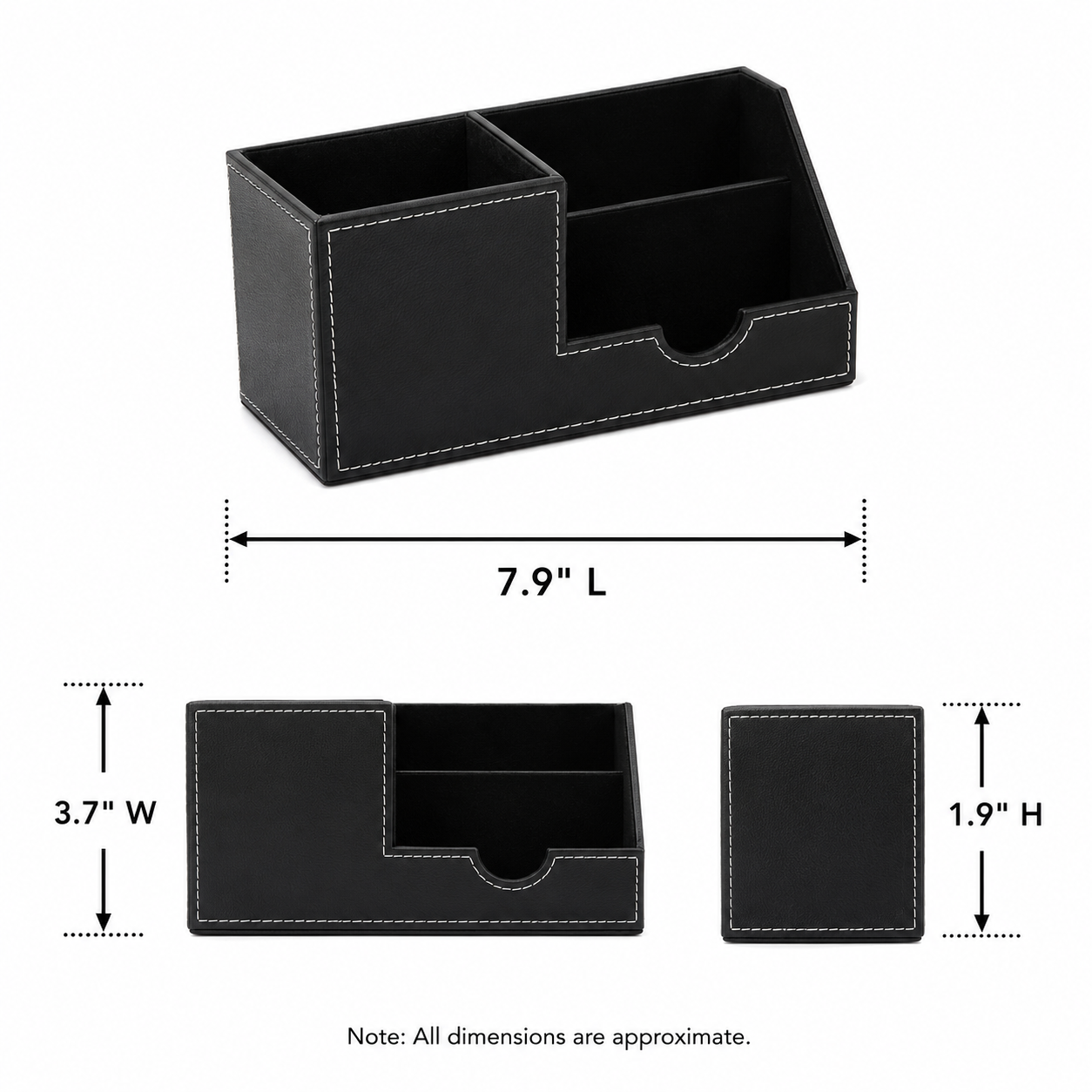 PU Leather 3-Compartment Desk Organizer