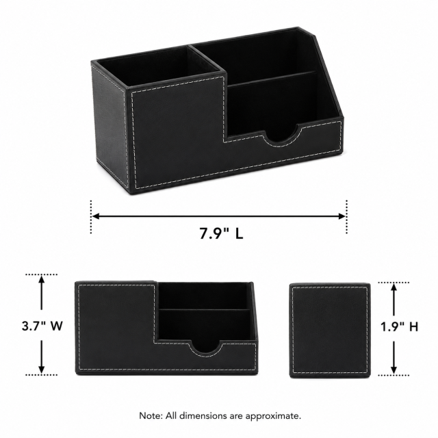 PU Leather 3-Compartment Desk Organizer