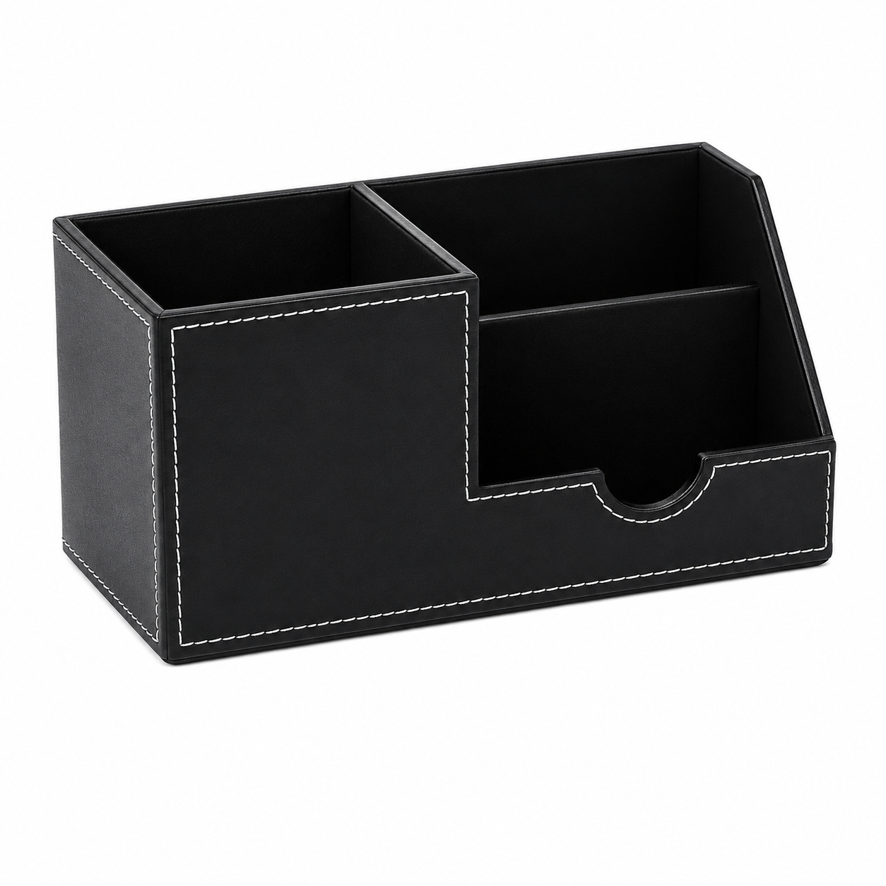PU Leather 3-Compartment Desk Organizer
