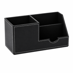 PU Leather 3-Compartment Desk Organizer