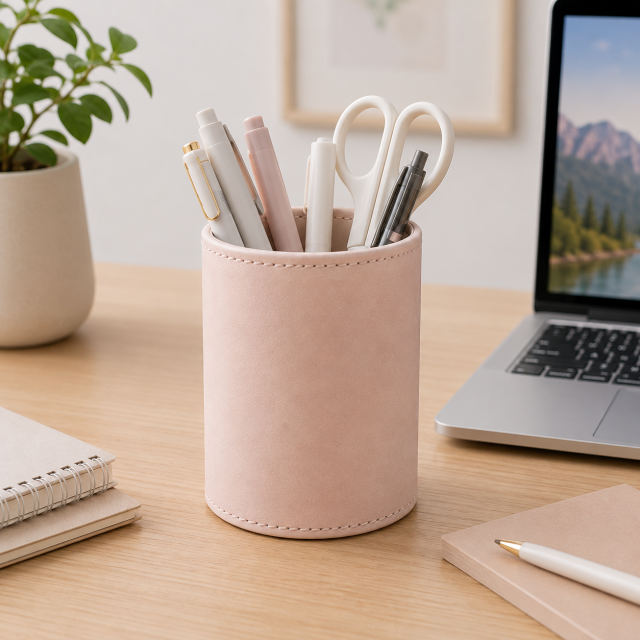 Premium Synthetic Leather Desktop Pen Holder