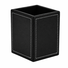 Square PU Leather Pen And Pencil Desk Holder
