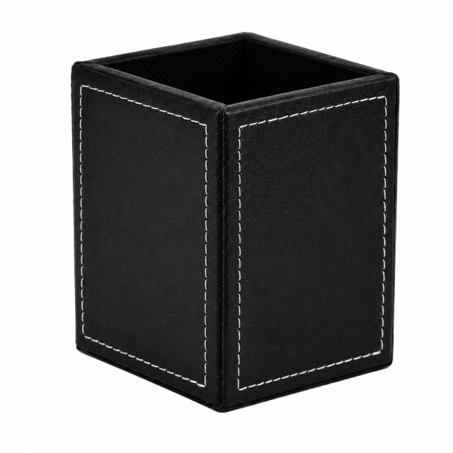 Square PU Leather Pen And Pencil Desk Holder