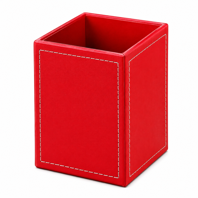 Square PU Leather Pen And Pencil Desk Holder