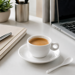2 Oz White Ceramic Espresso Cup With Saucer