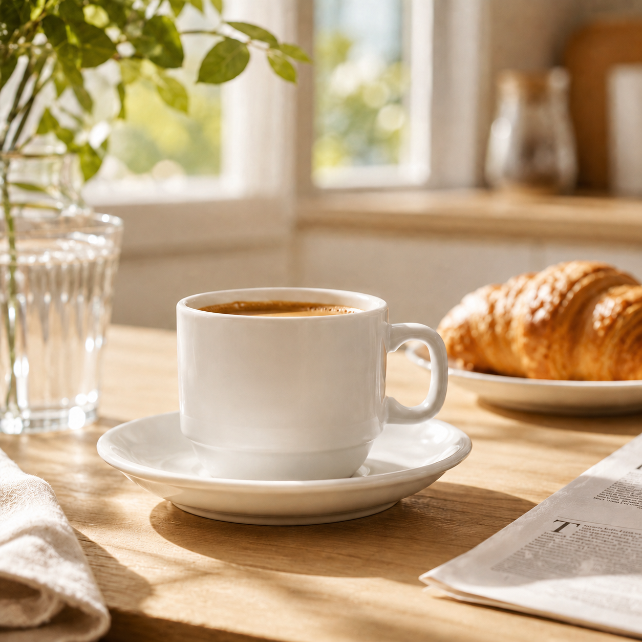 3.3 Oz White Ceramic Espresso Cup With Saucer