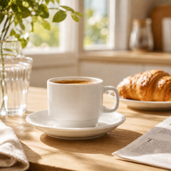 3.3 Oz White Ceramic Espresso Cup With Saucer
