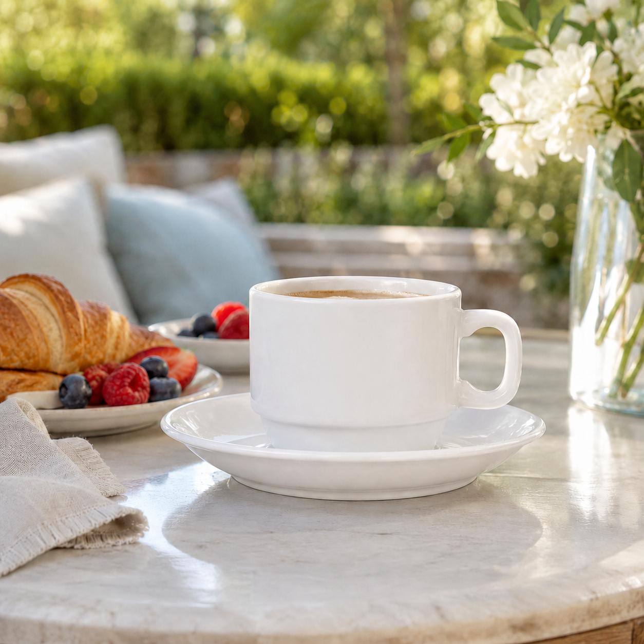3.3 Oz White Ceramic Espresso Cup With Saucer