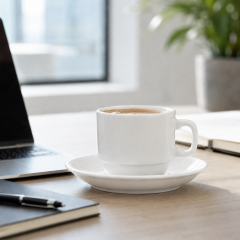 3.3 Oz White Ceramic Espresso Cup With Saucer