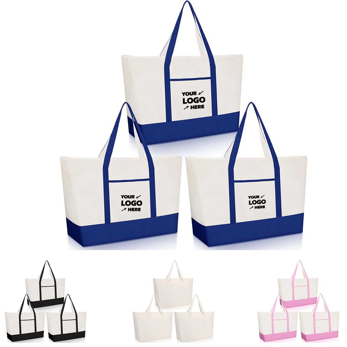 Color Block Canvas Tote Bag With Handles