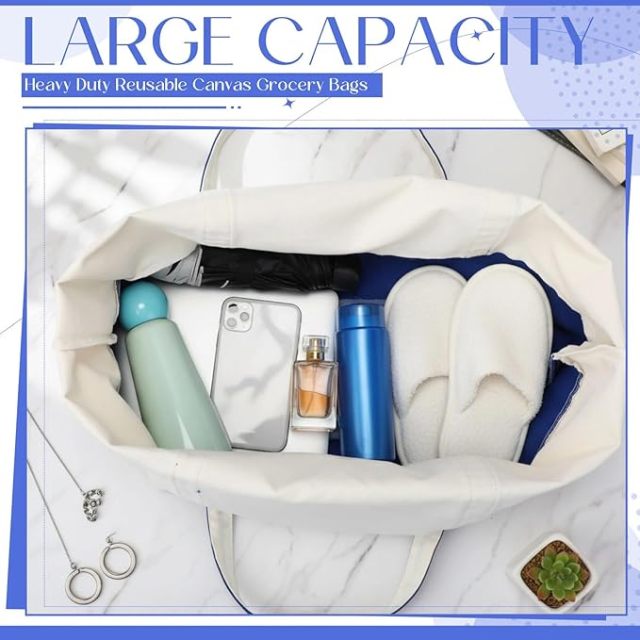 Color Block Canvas Tote Bag With Handles