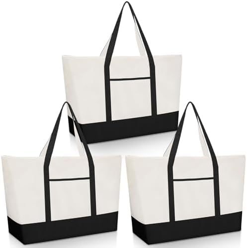 Color Block Canvas Tote Bag With Handles