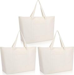 Color Block Canvas Tote Bag With Handles