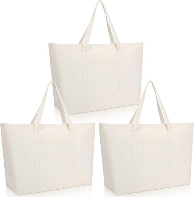 Color Block Canvas Tote Bag With Handles