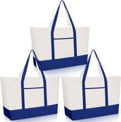 Color Block Canvas Tote Bag With Handles