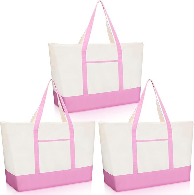 Color Block Canvas Tote Bag With Handles