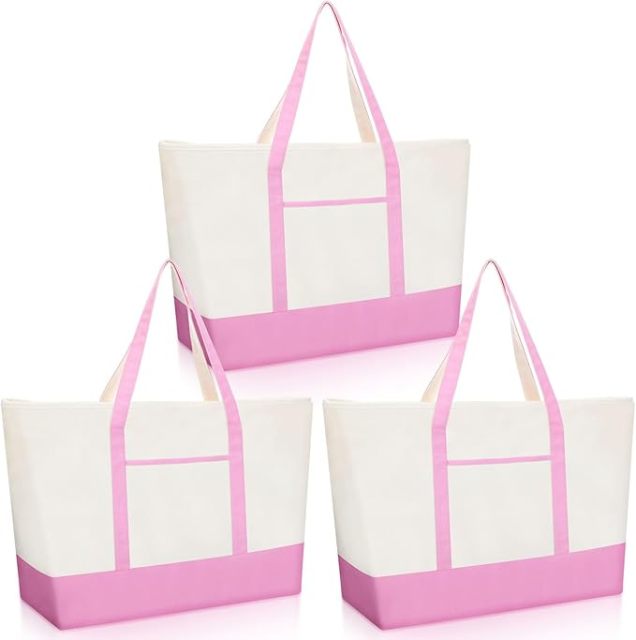 Color Block Canvas Tote Bag With Handles