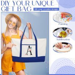 Color Block Canvas Tote Bag With Handles