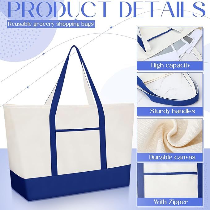 Color Block Canvas Tote Bag With Handles