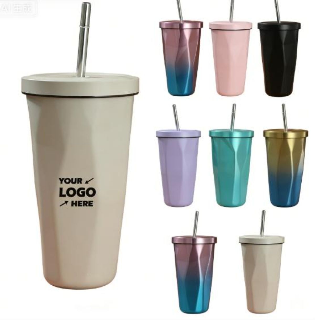 Diamond Shape Insulated Tumbler With Straw