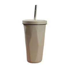 Diamond Shape Insulated Tumbler With Straw