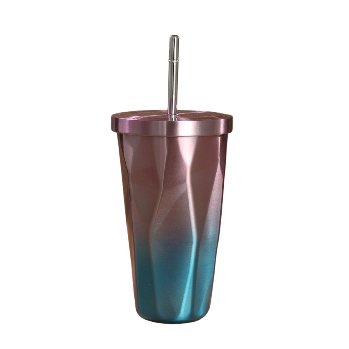 Diamond Shape Insulated Tumbler With Straw