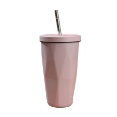 Diamond Shape Insulated Tumbler With Straw