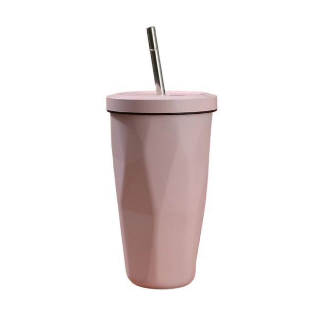 Diamond Shape Insulated Tumbler With Straw