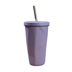 Diamond Shape Insulated Tumbler With Straw
