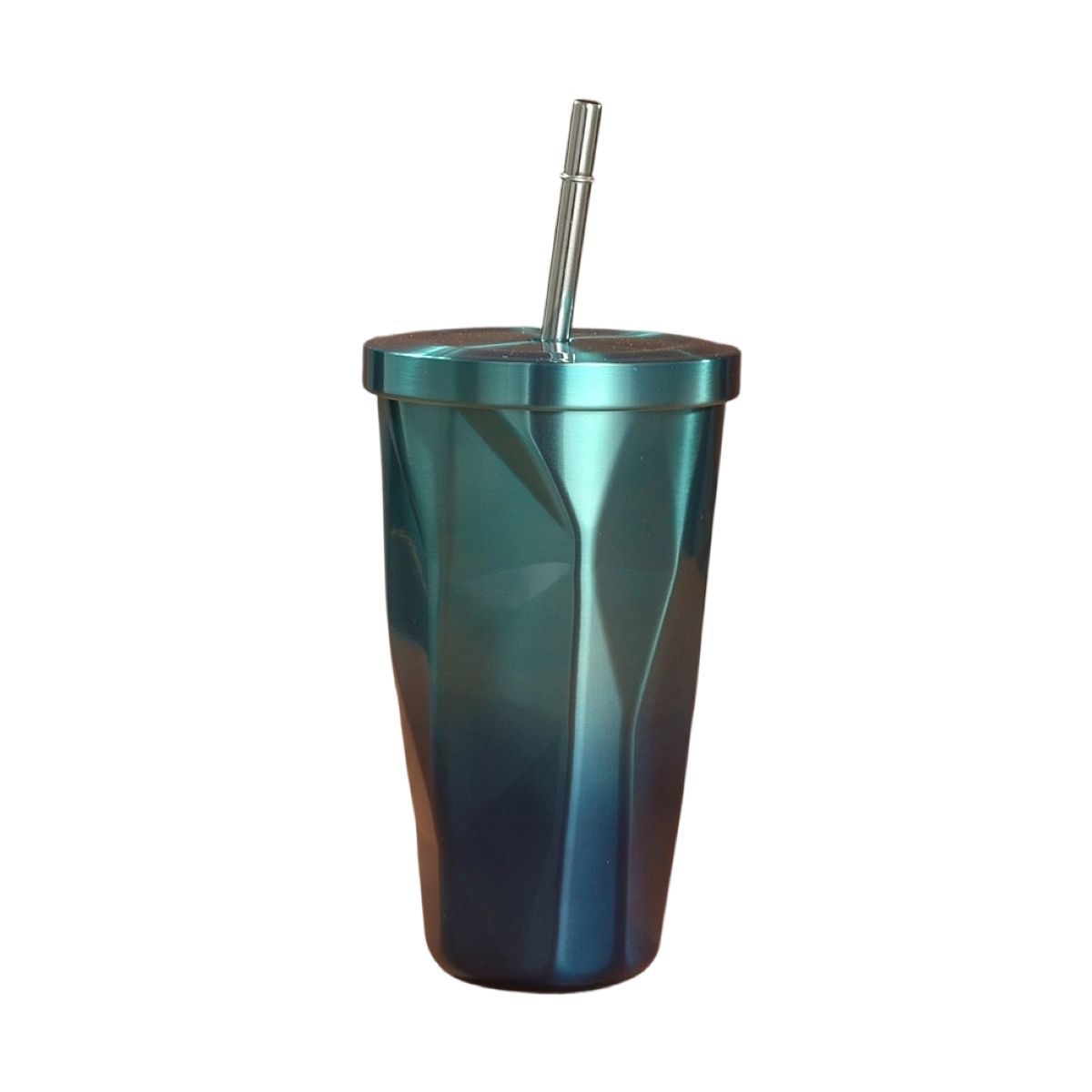 Diamond Shape Insulated Tumbler With Straw