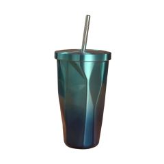 Diamond Shape Insulated Tumbler With Straw
