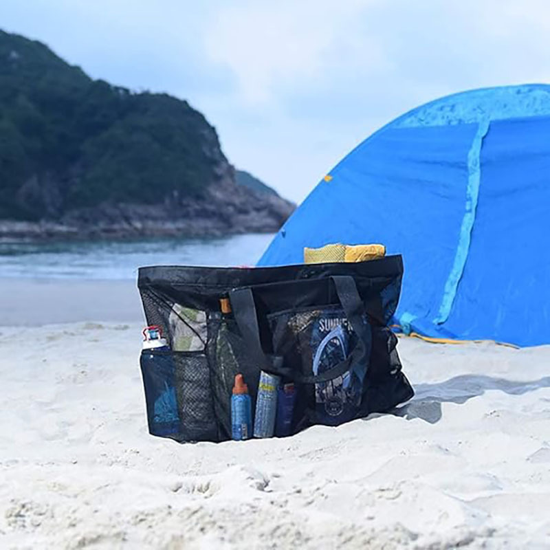 Extra Large Beach Mesh Tote Bag with Zipper and Pockets