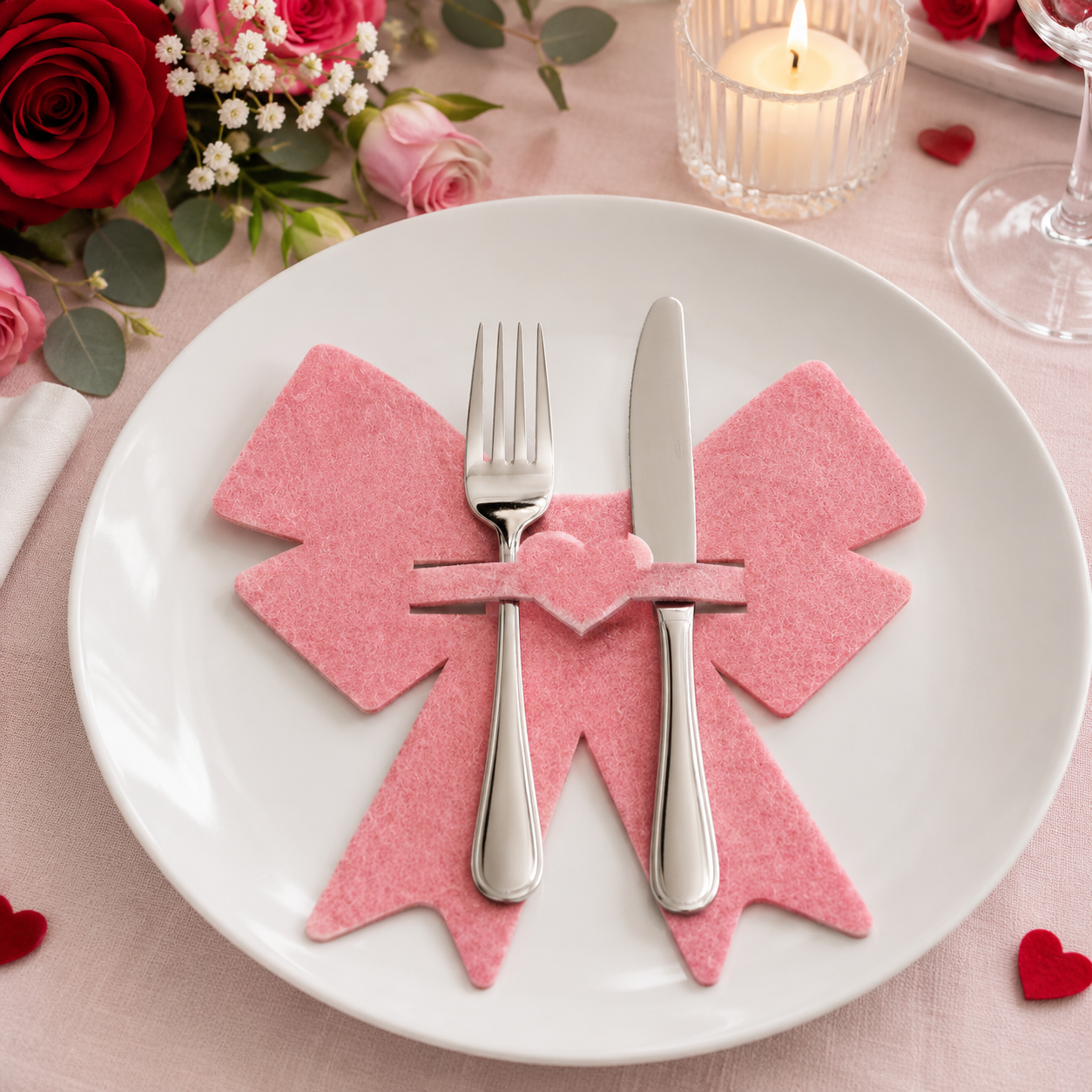 Heart-Shaped Felt Cutlery Holder For Table Settings