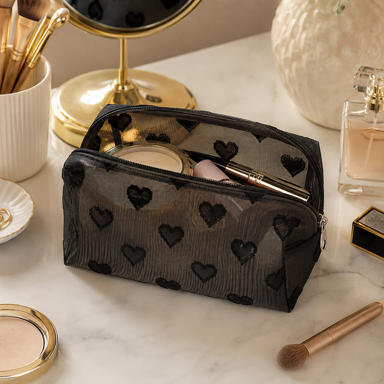 Heart Pattern Medium Cosmetic Bag Toiletry Bag