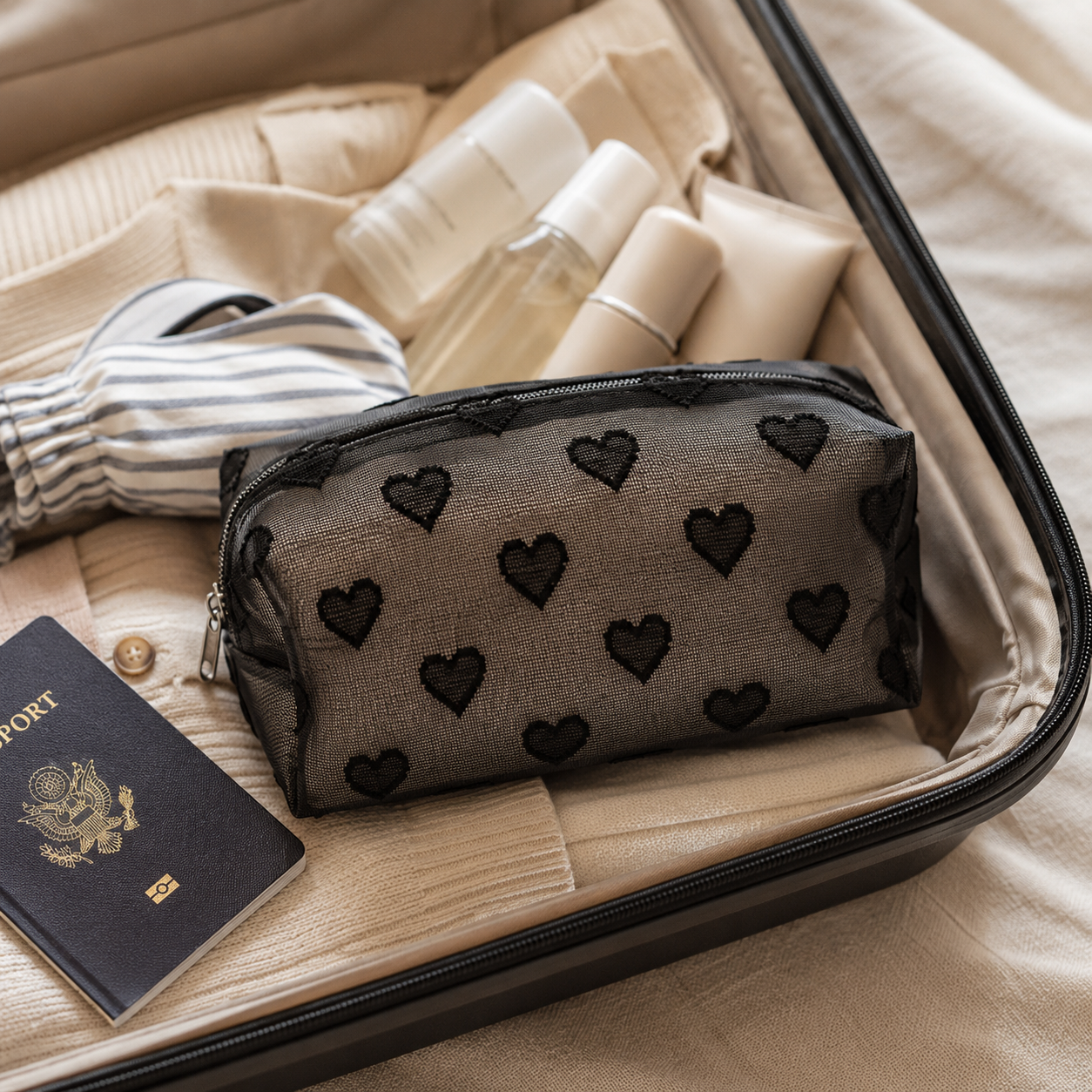 Heart Pattern Medium Cosmetic Bag Toiletry Bag