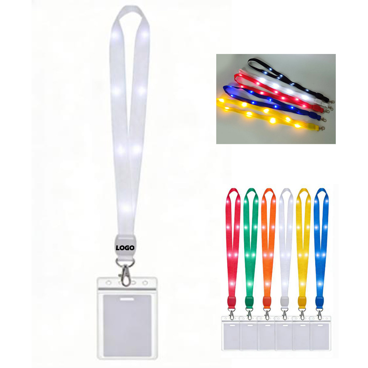 Bright Nylon Led Light-Up Lanyard W/ Clip