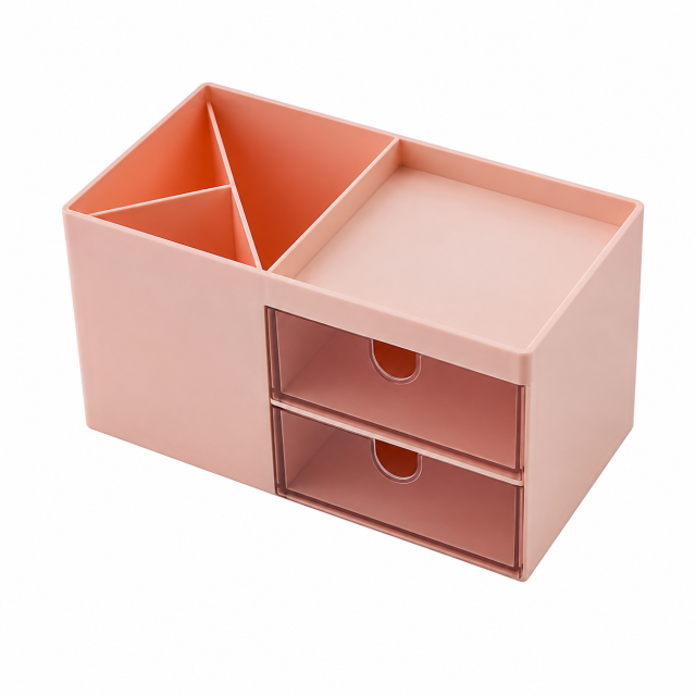 Multifunction Desk Organizer With Drawers And Cosmetic Tray