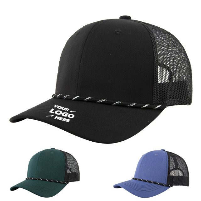 Outdoor Trucker Hat With Woven Rope And Breathable Mesh