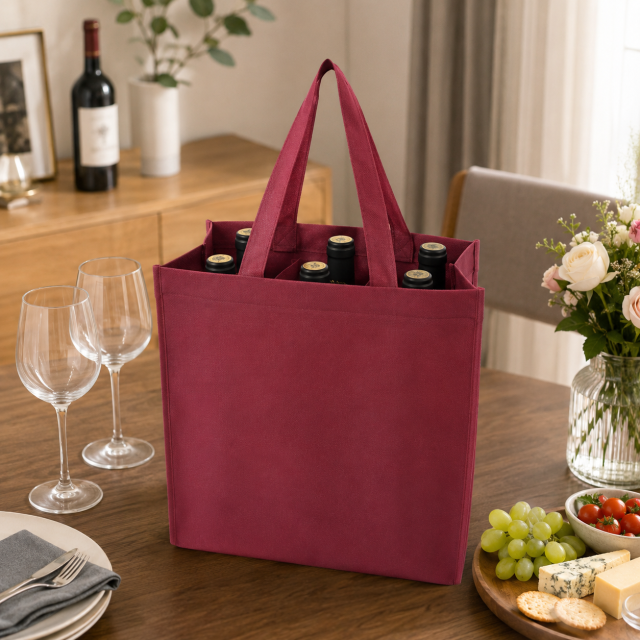 Six-Bottle Reusable Non-Woven Bottle Carrier Bag
