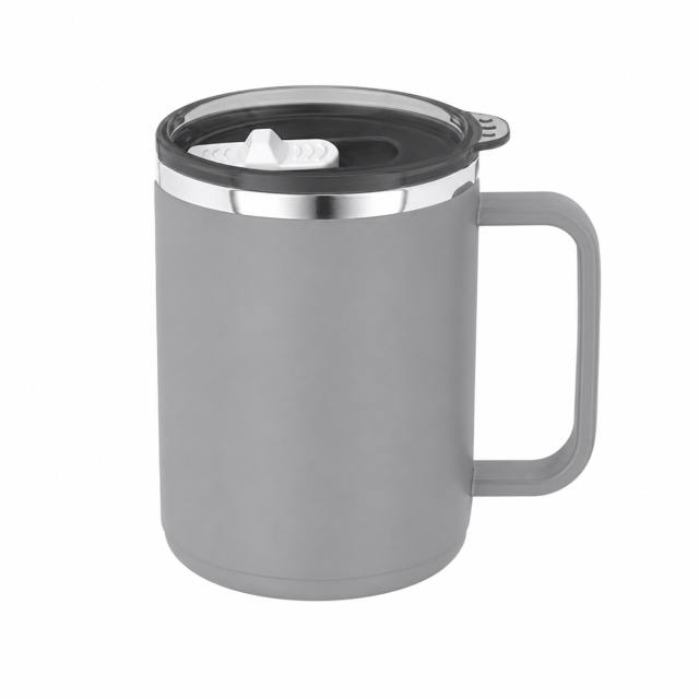 15 Oz Stainless Steel Matte Double Wall Coffee Mug With Lid